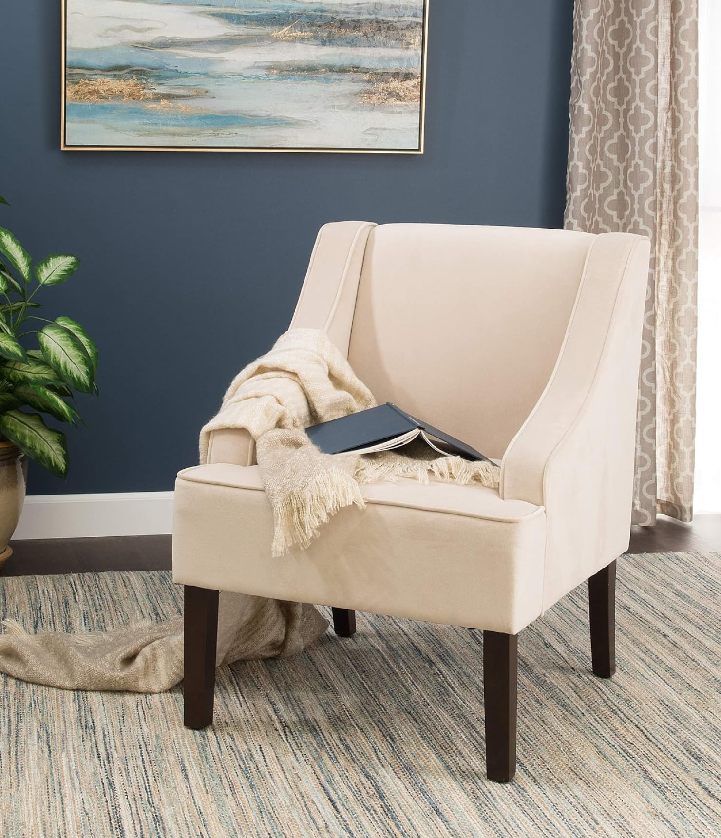 Swoop Arm Living-Room-Chairs, Cream Velvet - Image 2