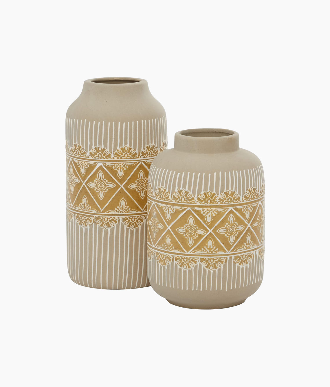 Ceramic Floral Handmade Vase with Diamond Pattern - Image 2